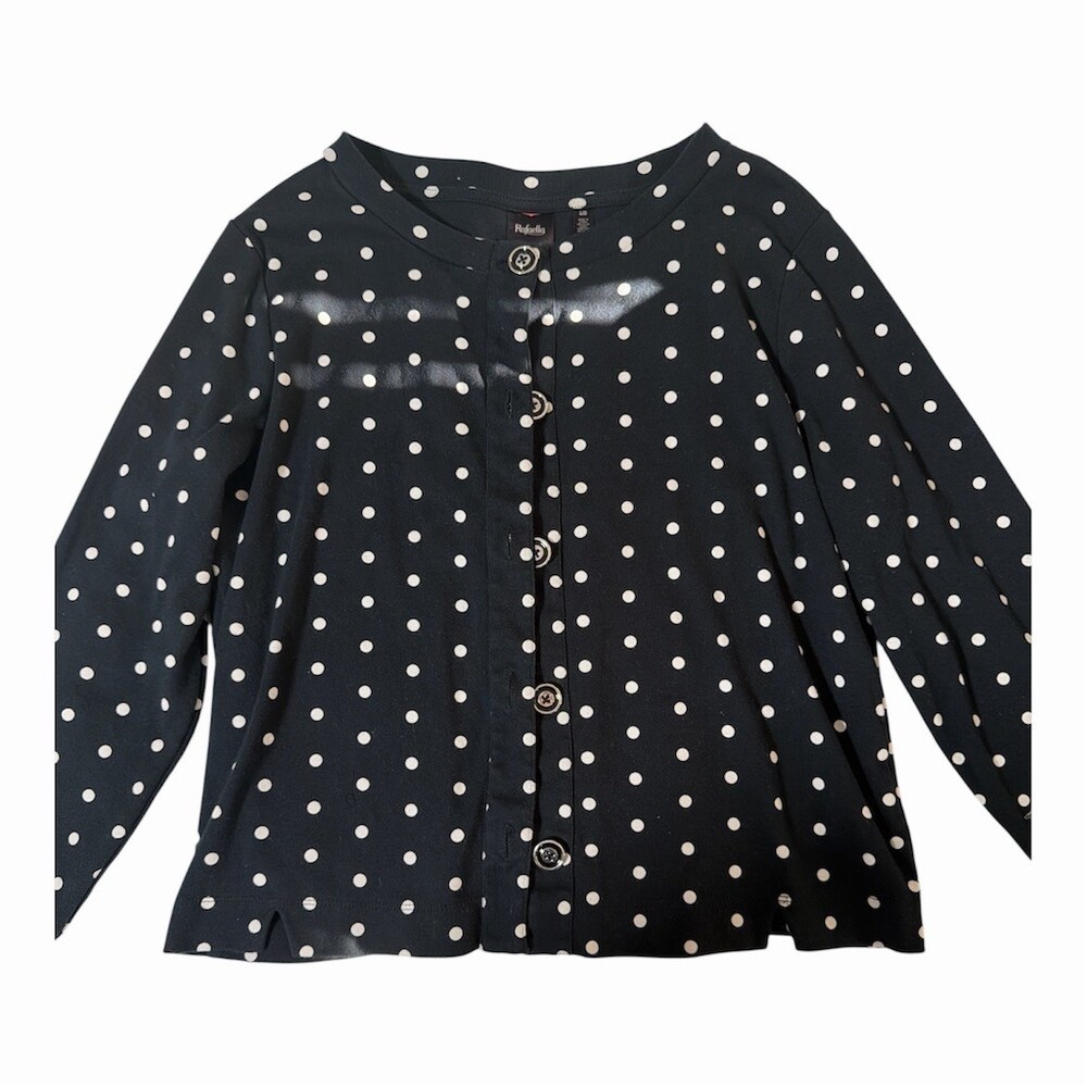 Rafaella Button-Up Womens Size L Black White Polka Dot Button Front Long